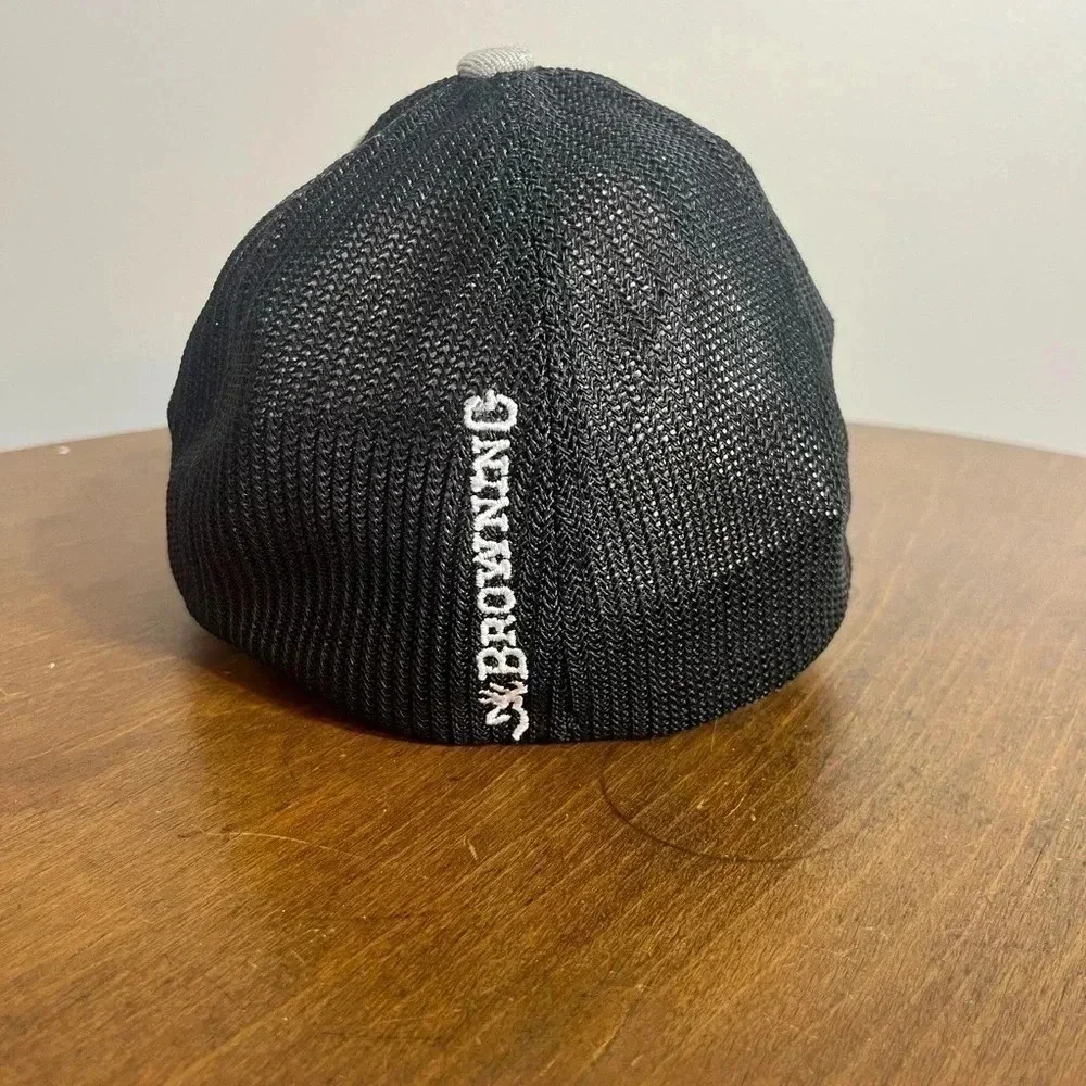 Light Grey and Black Mesh Browning Fitted **S/M‎ Hat**